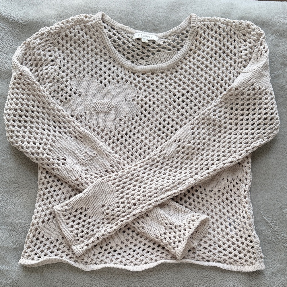 Z Supply Beige Open-Knit Scoop Neck Sweater